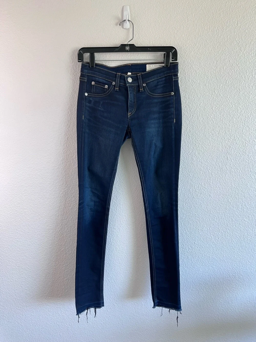 Rag‎ & Bone Women's Raw Hem Dark Blue Dearborn Skinny Jeans